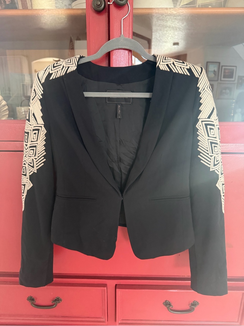 BCBGMaxAzria Black Blazer with Ivory Embroidered Sleeves